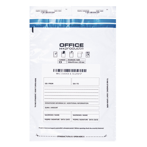 Biztonsági zacskó C/3 470 x 330 mm OFFICE PRODUCTS fehér 50db-os csomag