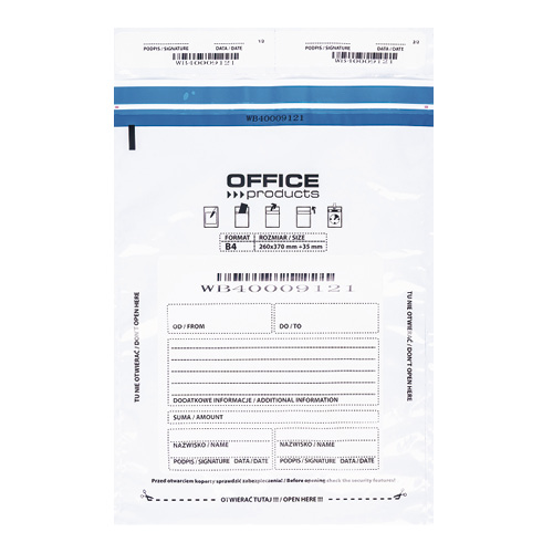 Biztonsági zacskó B/4 340 x 255 mm OFFICE PRODUCTS fehér 50db-os csomag
