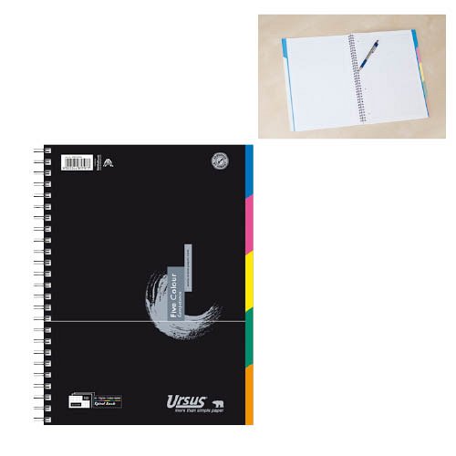 Spir&#225;lf&#252;zet URSUS FIVE COLOUR 5 sz&#237;nregiszteres A/4 kock&#225;s 100 lapos