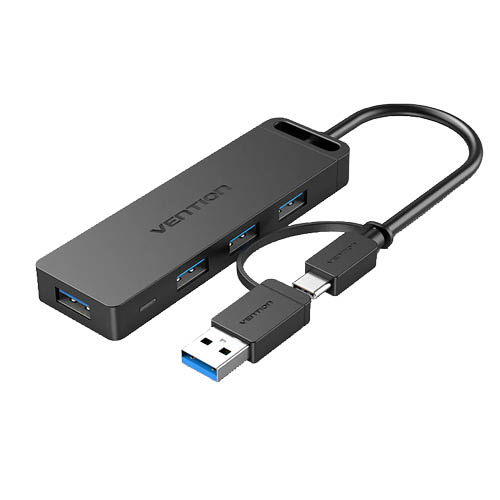 USB elosztó Vention USB 3.0 4 portos Hub Type-C csatlakozó + USB 3.0 adapter