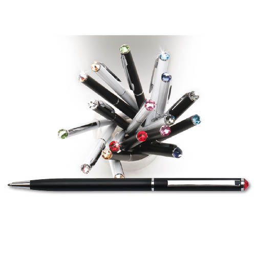 Golyósirón SLIM színes kristállyal díszítve fekete tolltest 13 cm light siam fehér