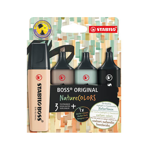Sz&#246;vegkiemelő klt. 4db-os STABILO BOSS ORIGINAL NatureCOLORS (bőrsz&#237;n, meleg sz&#252;rke, f&#246;ldz&#246;ld, feket