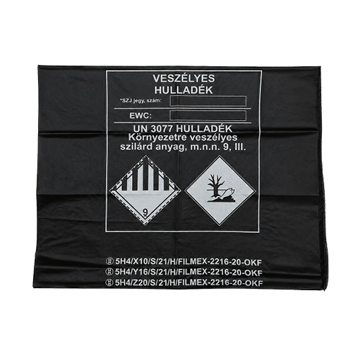 ADR biztonsági hulladékgyűjtő zsák 150l-es 76x110cm bárcával 25db