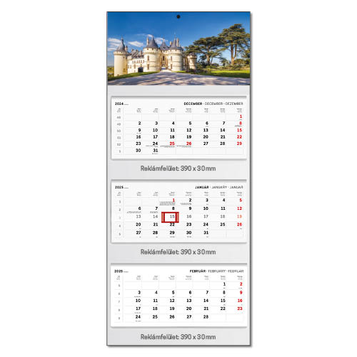 Képes speditőrnaptár T083 3 tömbös 3 havi tűzött Kastély